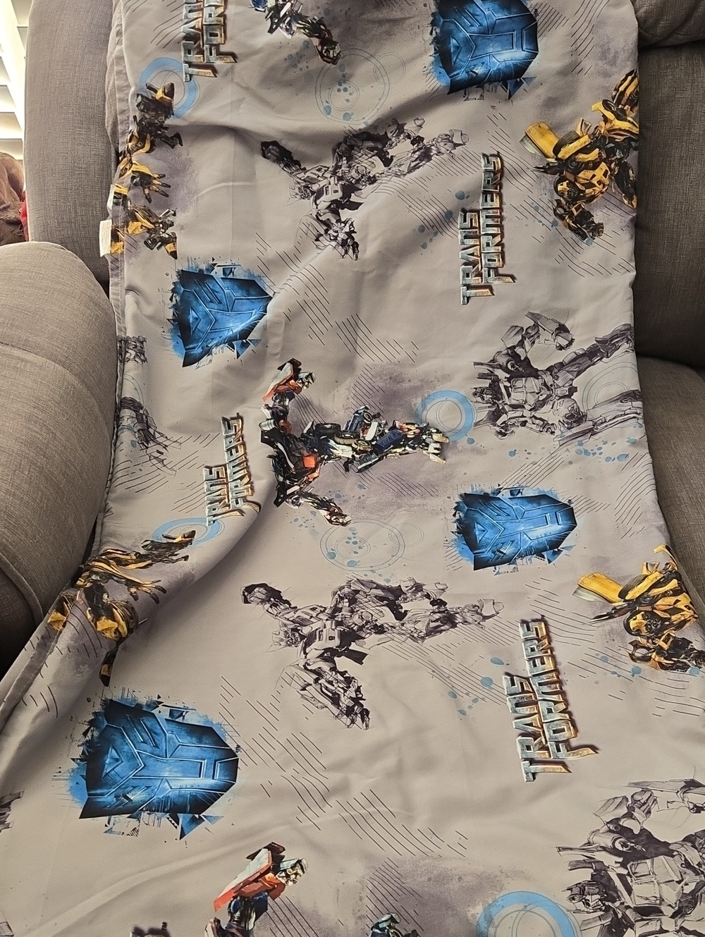 Transformers Kids Twin Flat Sheet And Pillow Case Gray and Blue